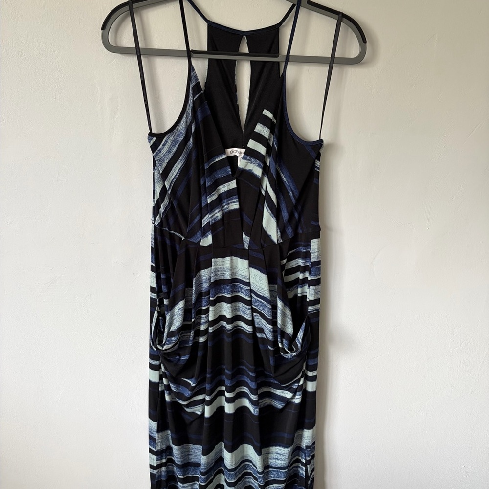 BCBGeneration Striped Black & Blue Midi Dress